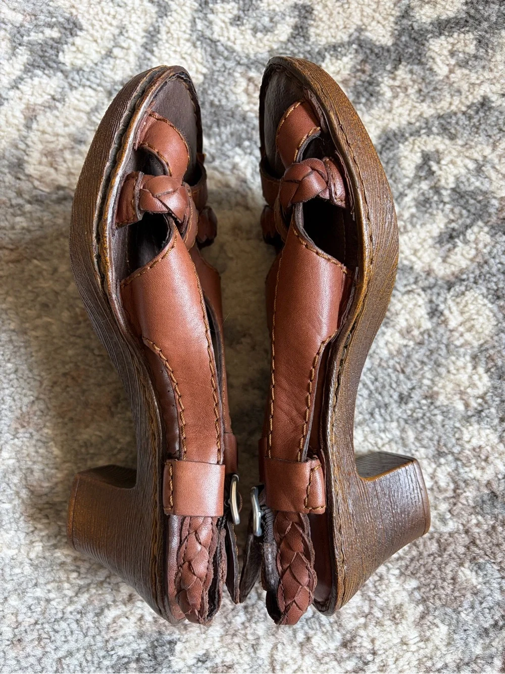 Børn Leather Heeled Sandals Brown Braided Leather
